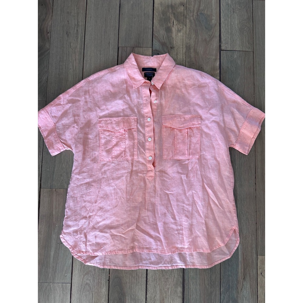 J Crew Baird McNutt Irish Linen Shirt Pink Coral Short Sleeve Button Down 6
